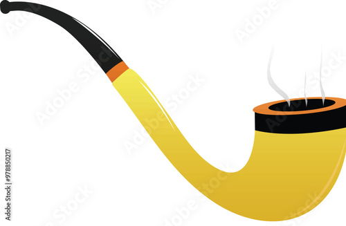 Isolated Smoking Pipe Flat Element in Black and Yellow Color.