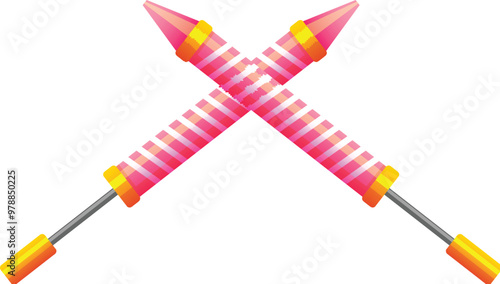 Isolated Pink and Golden Pichkari (Water Fun) for Holi Festival Flat Element.