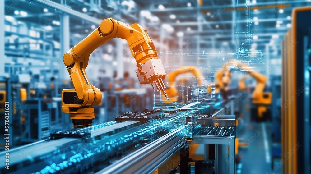 A factory floor where technology and automation revolutionize the production process A factory floor where technology and automation revolutionize the production process