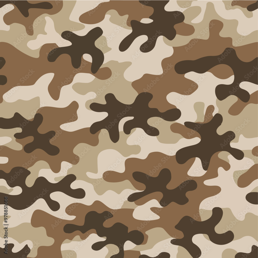 Fototapeta premium Vector illustration of camouflage pattern incorporating earthy shades colors- tan, brown, and olive.