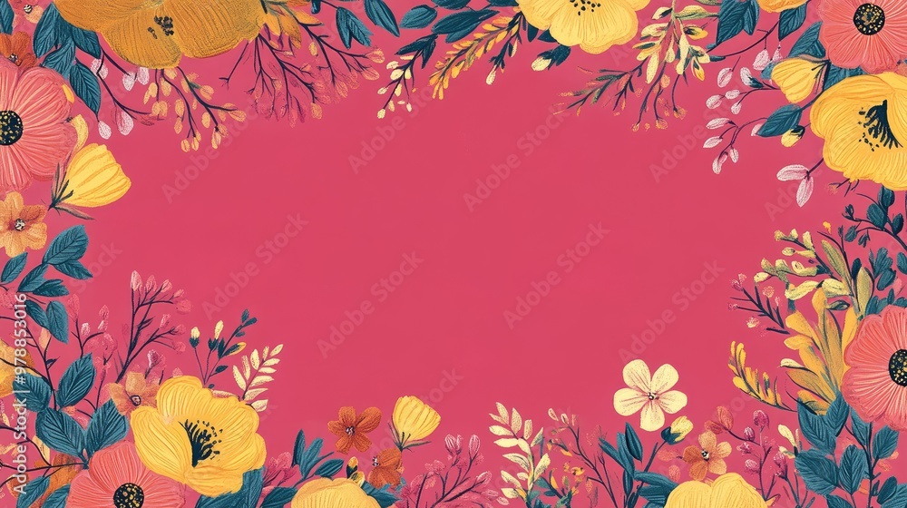 A vivid pink floral border design featuring intricate flowers and vines, creating a playful and stylish decorative frame. A vivid pink floral border design featuring intricate flowers and vines, creating a playful and stylish decorative frame.