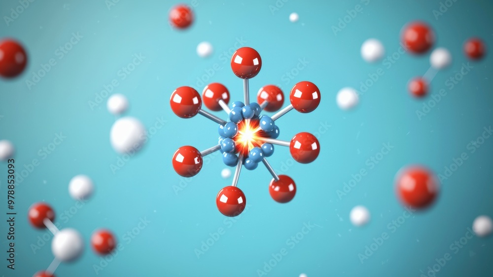 Nuclear Fission, A detailed 3D illustration of a molecular structure Nuclear Fission, A detailed 3D illustration of a molecular structure