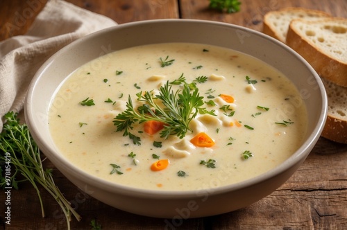 Creamy Soup with Carrots and Parsley in a Bowl