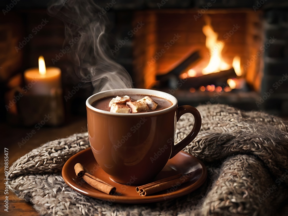 Hands holding cozy hot drink by the fire with warm blankets in a relaxing autumn setting
Hands holding cozy hot drink by the fire with warm blankets in a relaxing autumn setting
