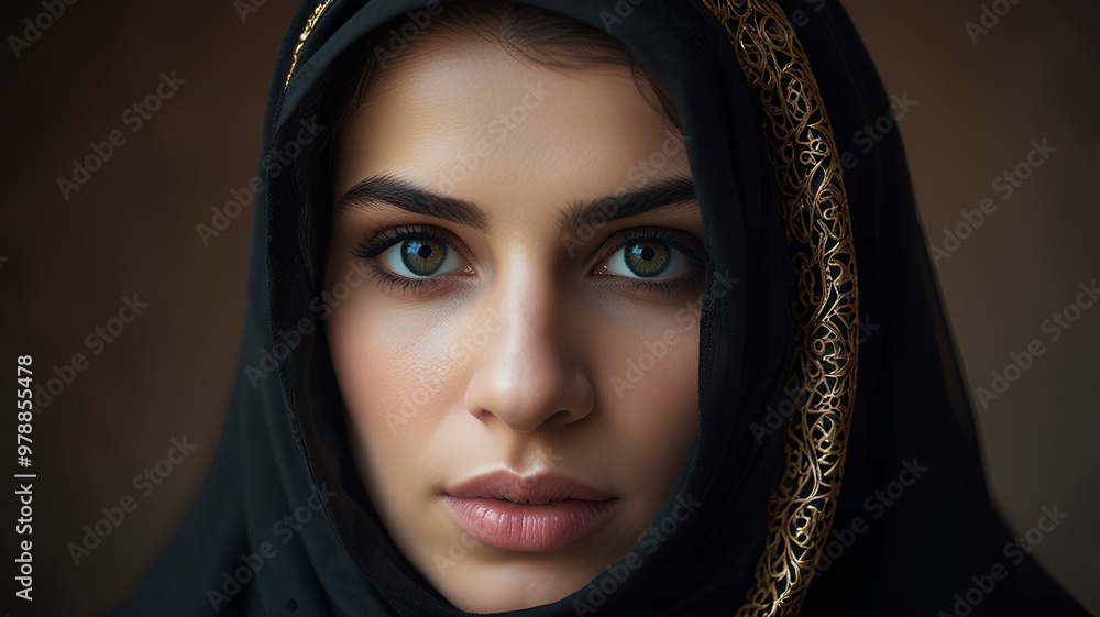 Most beautiful veiled woman with only eyes visible, full of mystery. Middle Eastern queen, princess, sorceress. Most beautiful veiled woman with only eyes visible, full of mystery. Middle Eastern queen, princess, sorceress.