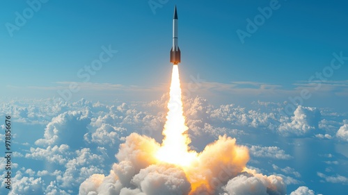 A stunning rocket launch ascending into the sky