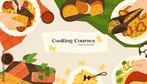 Cooking food process. Cartoon characters cooking together, family or friends preparing meal in kitchen, flat characters making food. Vector illustration.eps