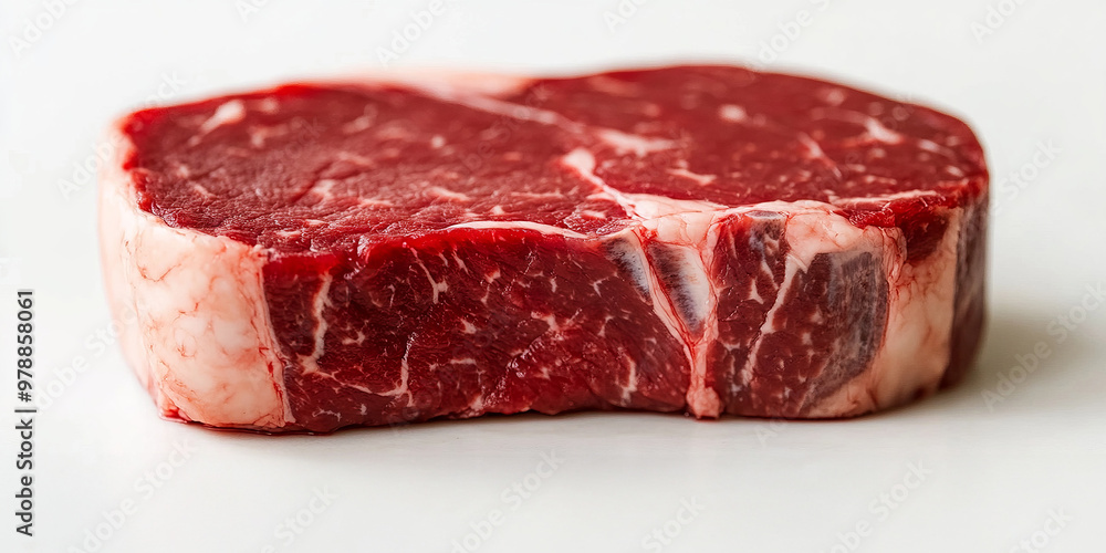 High-Quality Raw Ribeye Steak on a White Background High-Quality Raw Ribeye Steak on a White Background