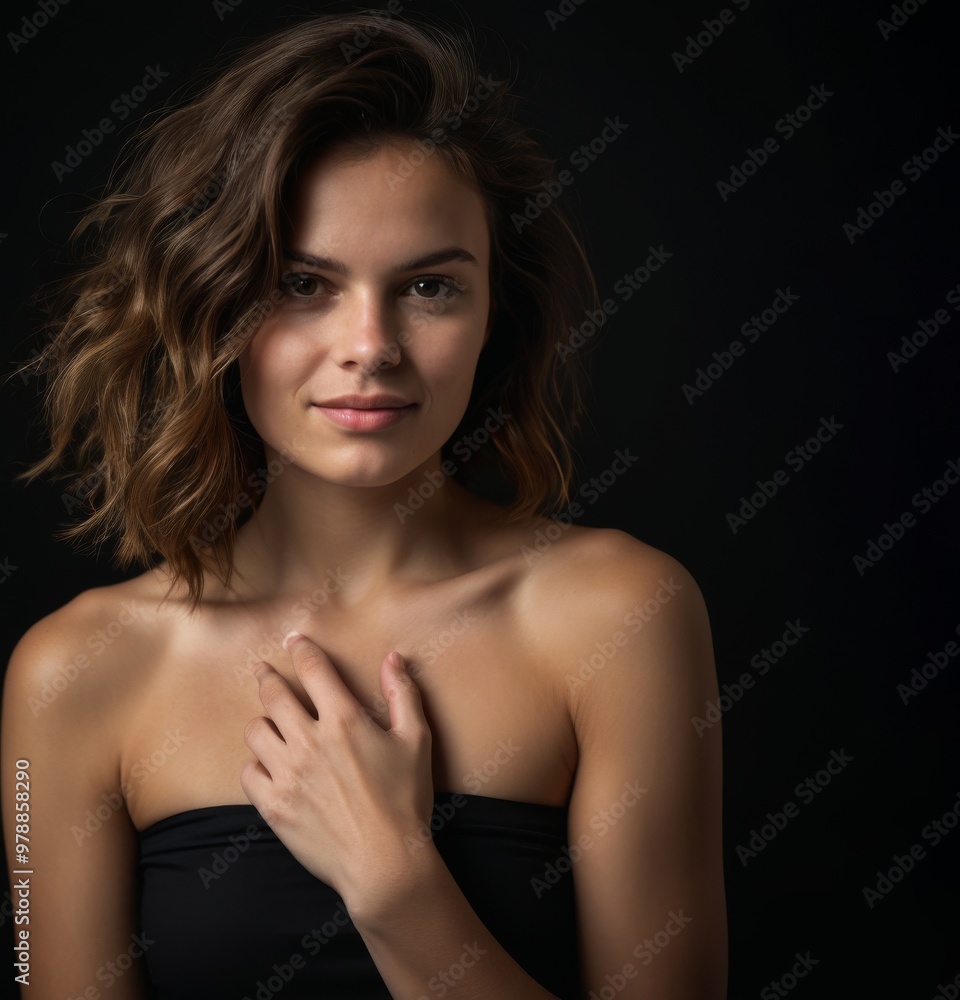 Woman with Soft Expression in Studio Light Woman with Soft Expression in Studio Light