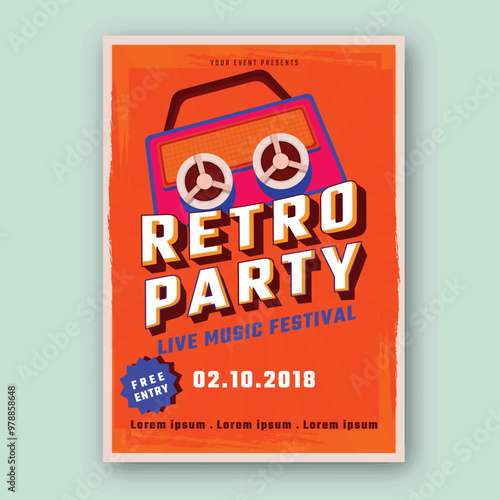 Retro Music Party Poster Design. Night Club or Disco Advertisement Promotional Banner Design.