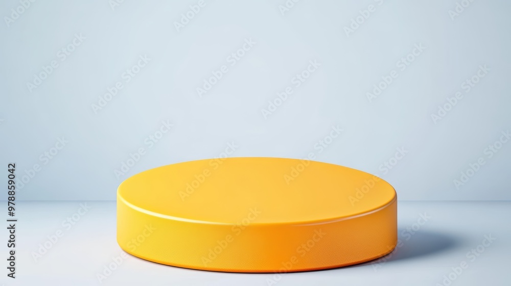 A vibrant yellow circular podium against a soft blue background A vibrant yellow circular podium against a soft blue background