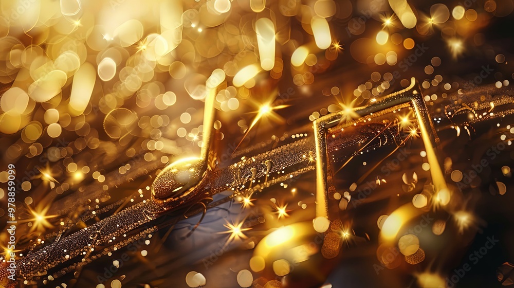 This stunning image features golden musical notes twinkling in shimmering light, evoking a sense of elegance, beauty, and the magic of music during a festive moment. This stunning image features golden musical notes twinkling in shimmering light, evoking a sense of elegance, beauty, and the magic of music during a festive moment.