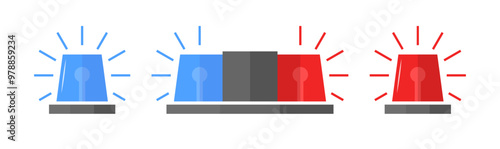 Police signal set icons. Flat style. Vector icons.