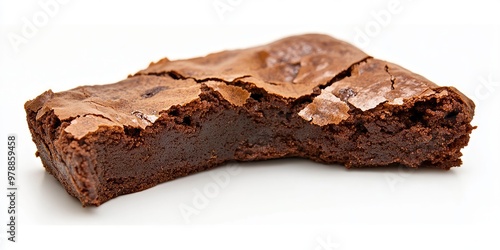 Decadent Fudgy Brownie with a Crackled Top on a White Background photo