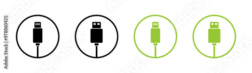 USB connector set icons. Linear, flat and silhouette style. Vector icons.