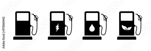 Gas station set icons. Silhouette style. Vector icons.