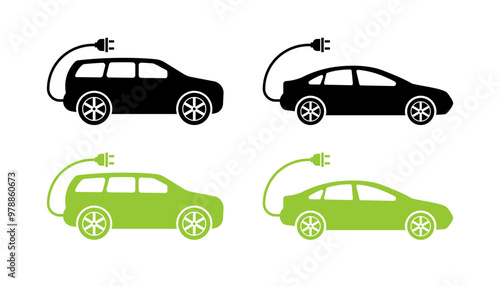 Electro car set icons. Flat and silhouette style. Vector icons.