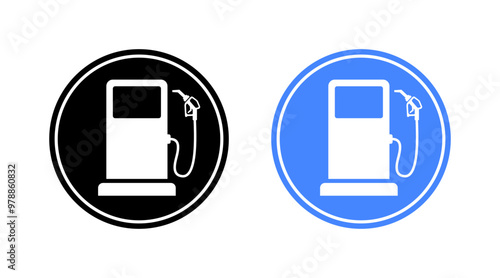 Gas station sign icons. Flat and silhouette style. Vector icons.