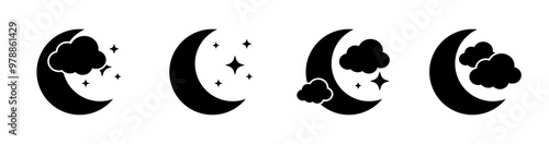 Moon set icons. Silhouette style. Vector icons.