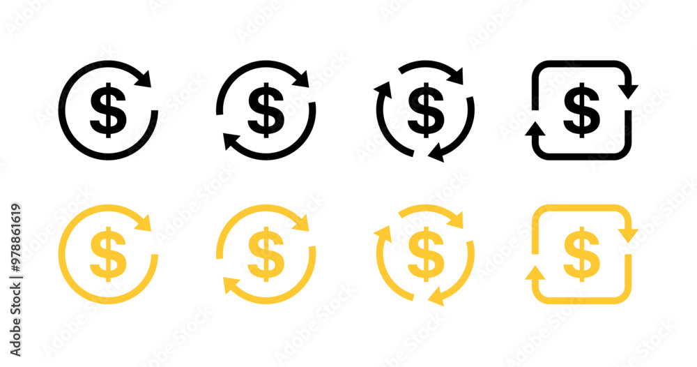 Money set icons. Silhouette and flat style. Vector icons. Money set icons. Silhouette and flat style. Vector icons.