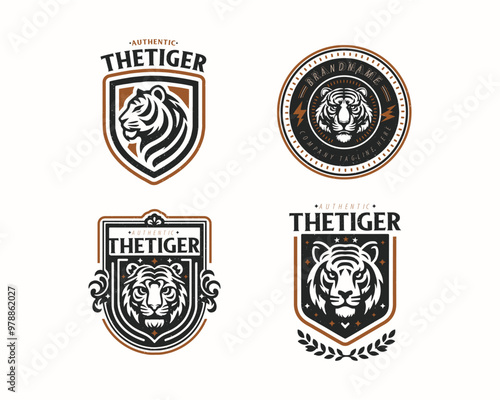 Set bundle vintage badge wild tiger logo for business company
