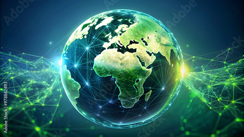 Abstract digital earth globe connected with green energy, Technology, network, renewable energy