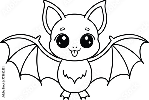 Adorable Cartoon Bat with Spread Wings