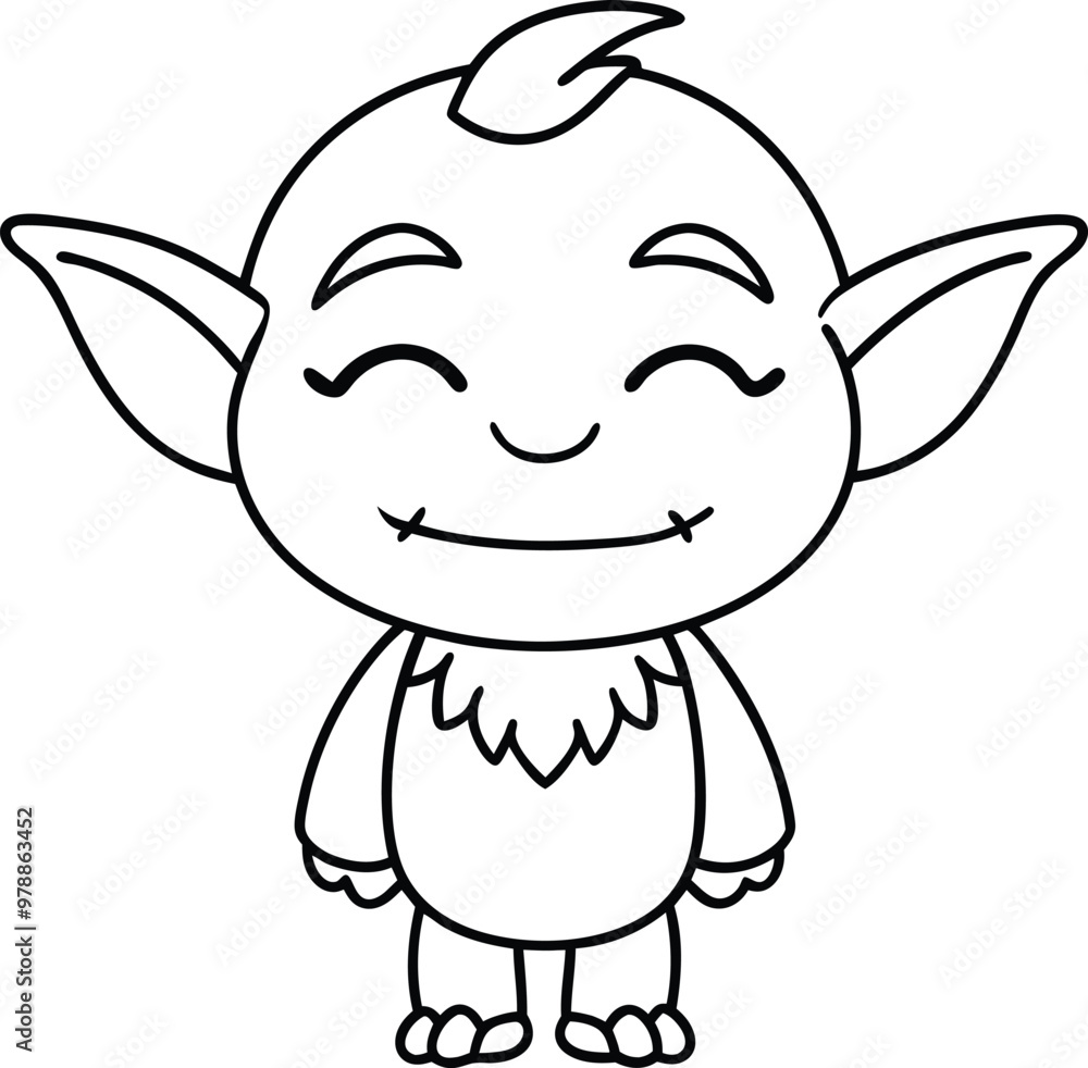 Adorable Cartoon Goblin with Happy Closed Eyes Adorable Cartoon Goblin with Happy Closed Eyes