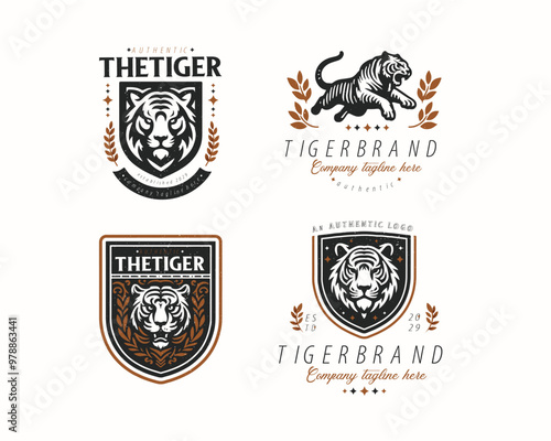 Set bundle vintage badge wild tiger logo for business company