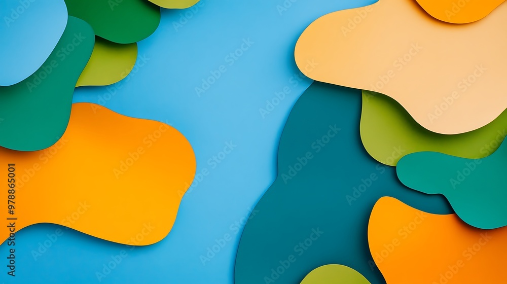 Abstract Paper Cutout Background with Blue Green Orange Yellow Shapes Abstract Paper Cutout Background with Blue Green Orange Yellow Shapes