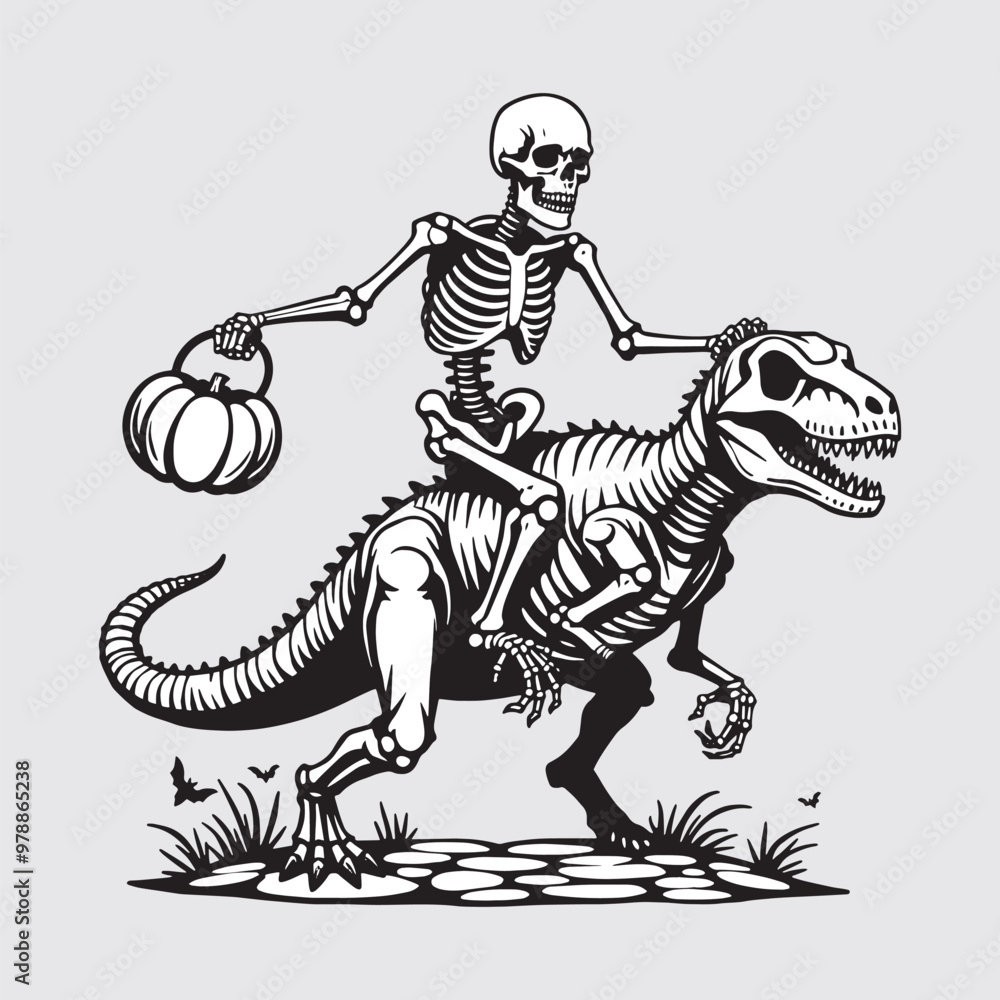 Fototapeta premium A Skelaton Riding On A Zoobie Dinasaur