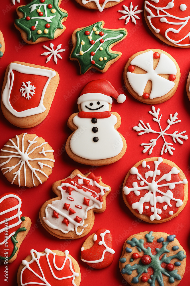 Obraz premium christmas background for a x-mas card with cookies and santa claus for winter holiday with snow