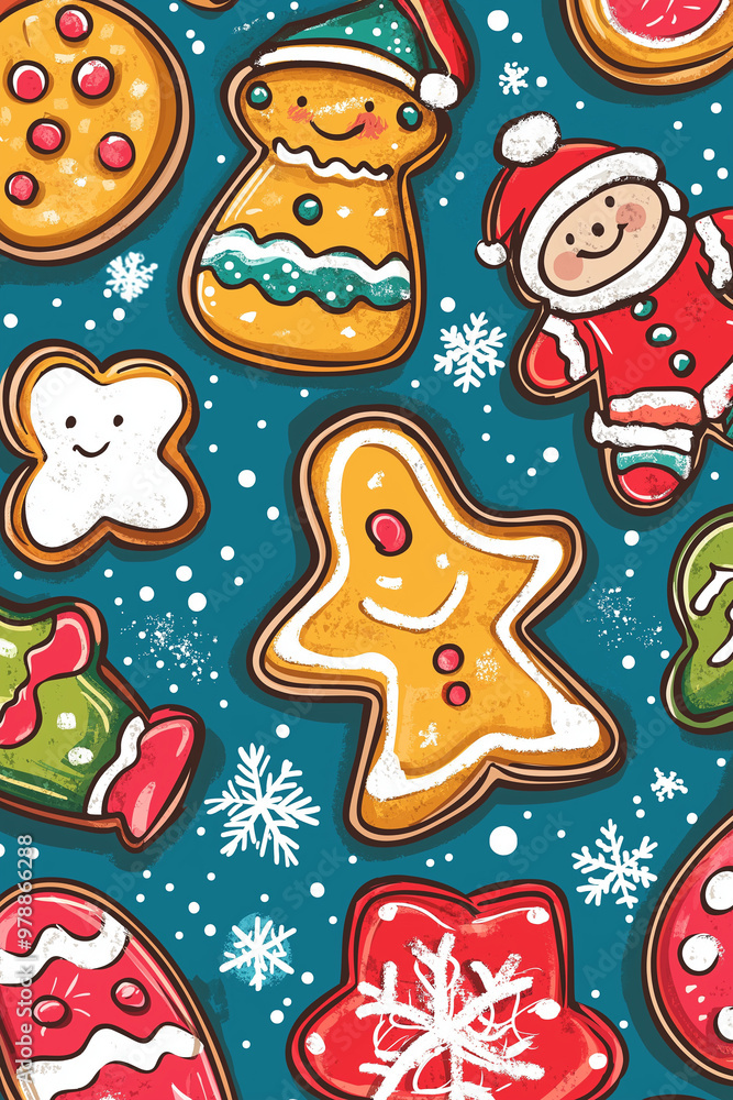 christmas background for a x-mas card with cookies and santa claus for winter holiday with snow christmas background for a x-mas card with cookies and santa claus for winter holiday with snow