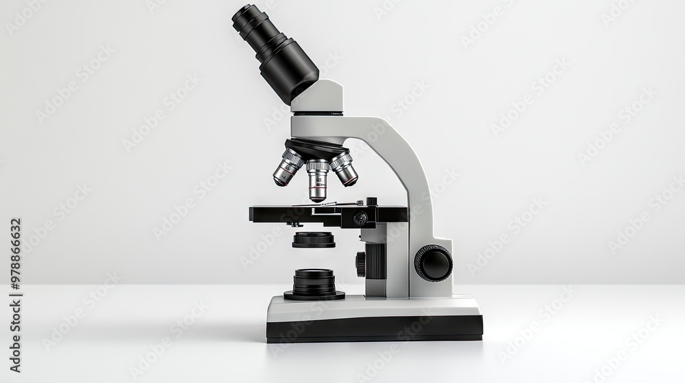 Laboratory microscope isolated on a clean white background, perfect for scientific research and laboratory-themed visuals Laboratory microscope isolated on a clean white background, perfect for scientific research and laboratory-themed visuals