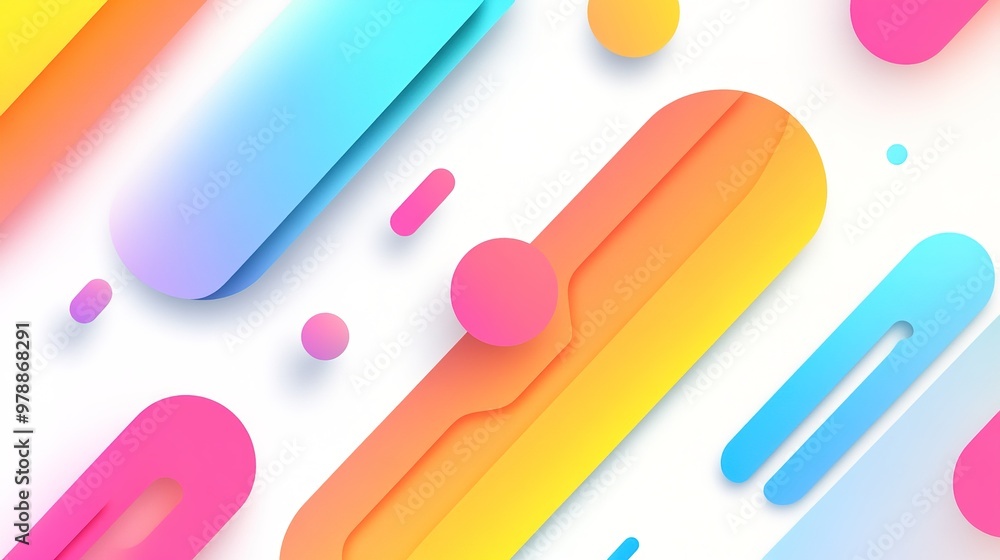 A minimalistic arrangement of vibrant gradient shapes on a white background A minimalistic arrangement of vibrant gradient shapes on a white background