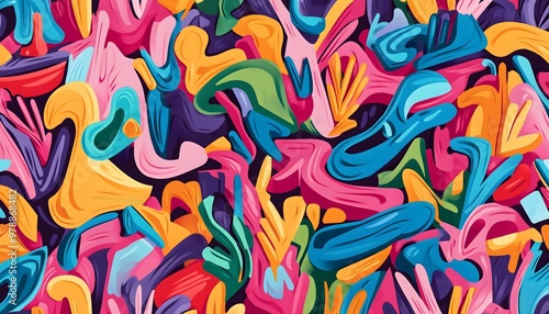 A digital illustration of beautiful and multicolored graffiti