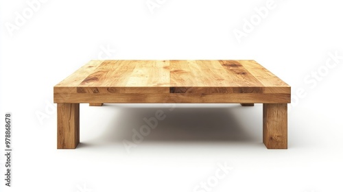 Minimalist wooden coffee table isolated on a white background, part of a contemporary furniture series