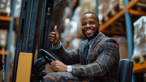A cheerful businessman in a...