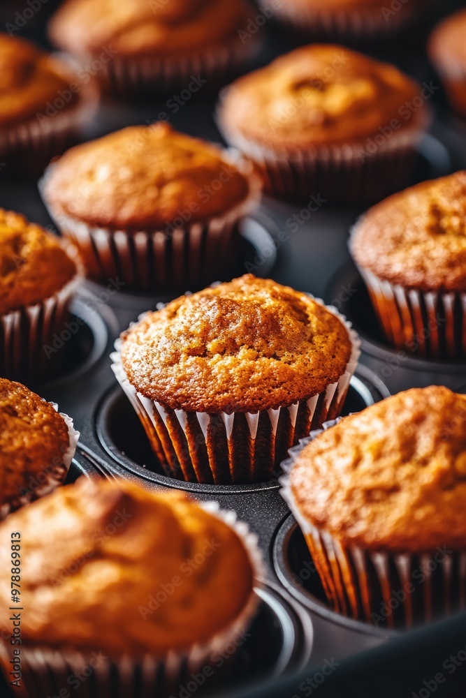 Carrot Muffins Arranged in a Neat Row on Baking Sheet Carrot Muffins Arranged in a Neat Row on Baking Sheet