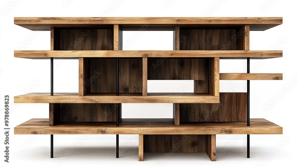 Modern shelving unit isolated on a white background, perfect for interior decor and furniture-themed visuals Modern shelving unit isolated on a white background, perfect for interior decor and furniture-themed visuals
