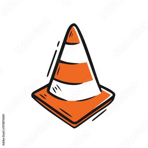 hand drawn, doodle sketch style illustration of traffic cone