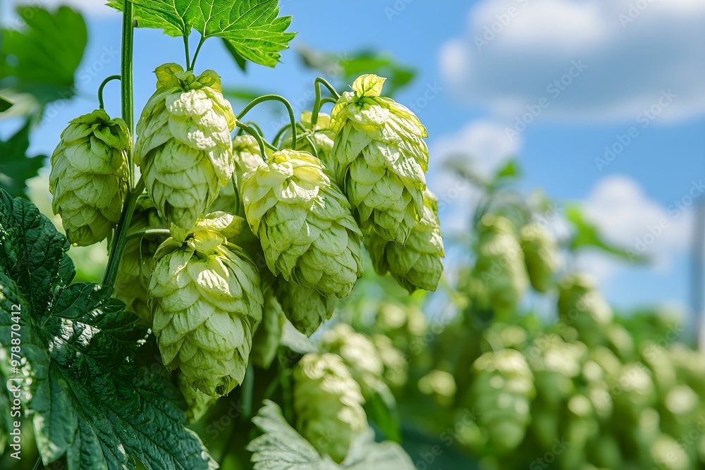 Freshly harvested hop cones in a sunny field during summer Freshly harvested hop cones in a sunny field during summer