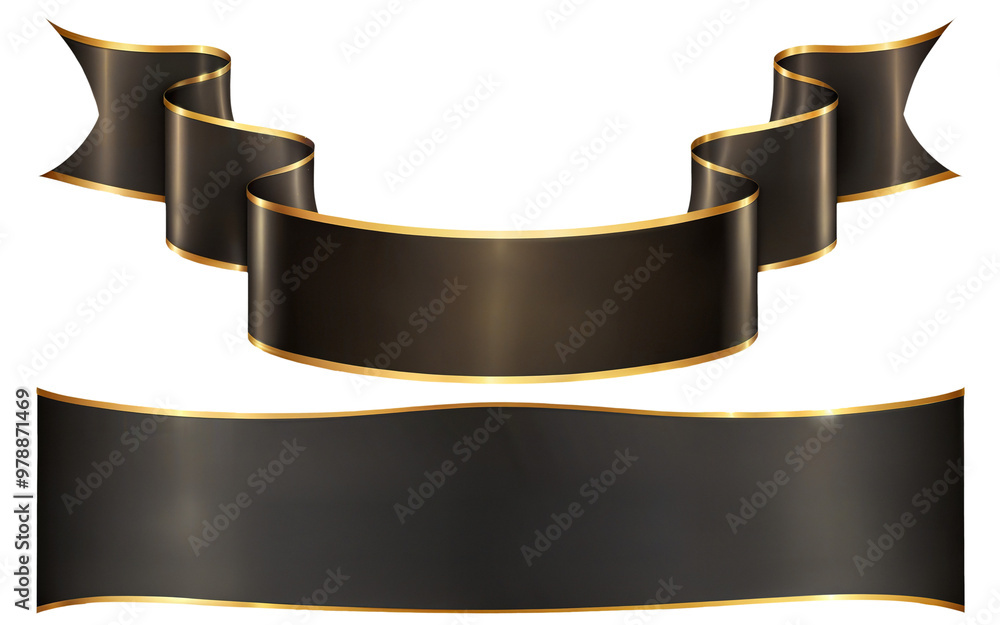 set of a black and yellow ribbon banner on transparent background set of a black and yellow ribbon banner on transparent background