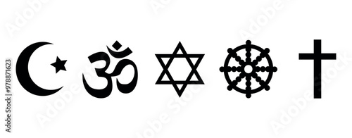 A set of icons featuring religious symbols, designed in vector format with a flat style.