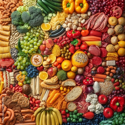 Highlight the significance of World Food Day with a vivid, real-life image of diverse, fresh foods from around the world, beautifully arranged to emphasize global unity in the fight against hunger 