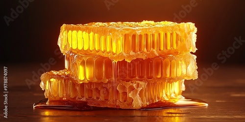 Golden Honeycomb: Organic Honey in Warm Lighted Amber Hue photo