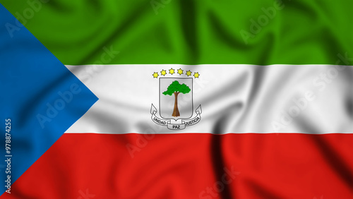 Equatorial Guinea flag waving in the wind background illustration, silk photo