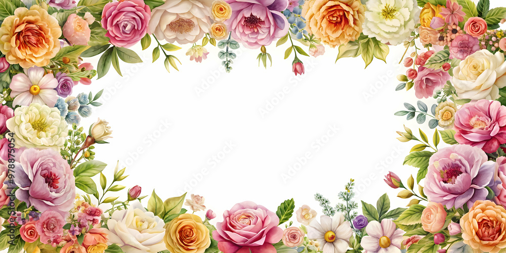 Obraz premium of a beautiful flower frame perfect for wedding invitations, cards, and posters , Flower, frame,floral, wreath, background