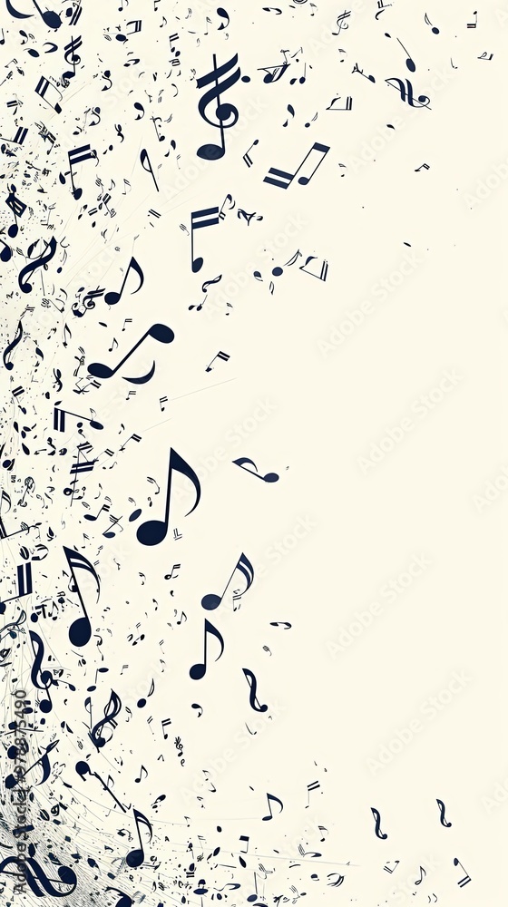 This image presents a cascade of musical notes falling against a plain backdrop, signifying the continuous and ever-flowing nature of music in an elegantly abstract style. This image presents a cascade of musical notes falling against a plain backdrop, signifying the continuous and ever-flowing nature of music in an elegantly abstract style.