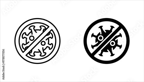 Antibacterial and antiviral defence set icon. Stop bacteria and viruses prohibition sign, vector illustration on white background